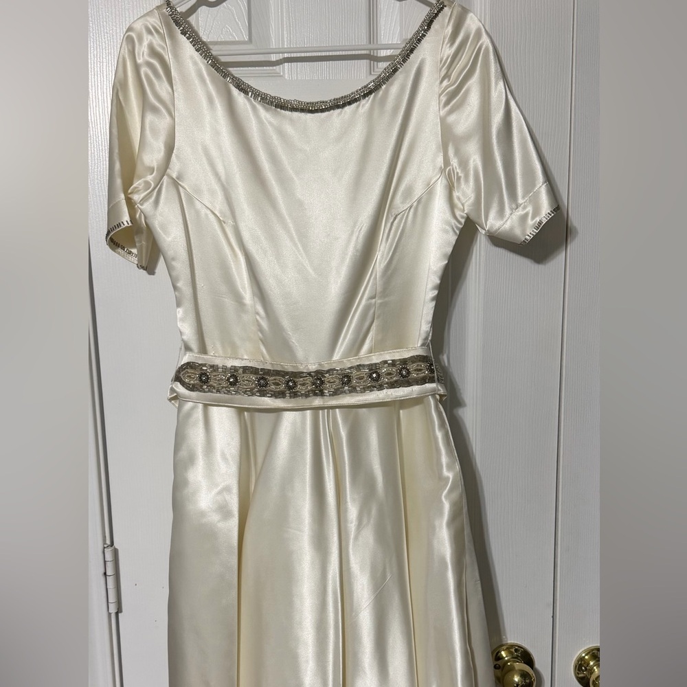 Ivory Woman’s Dress with Embellished Waistband